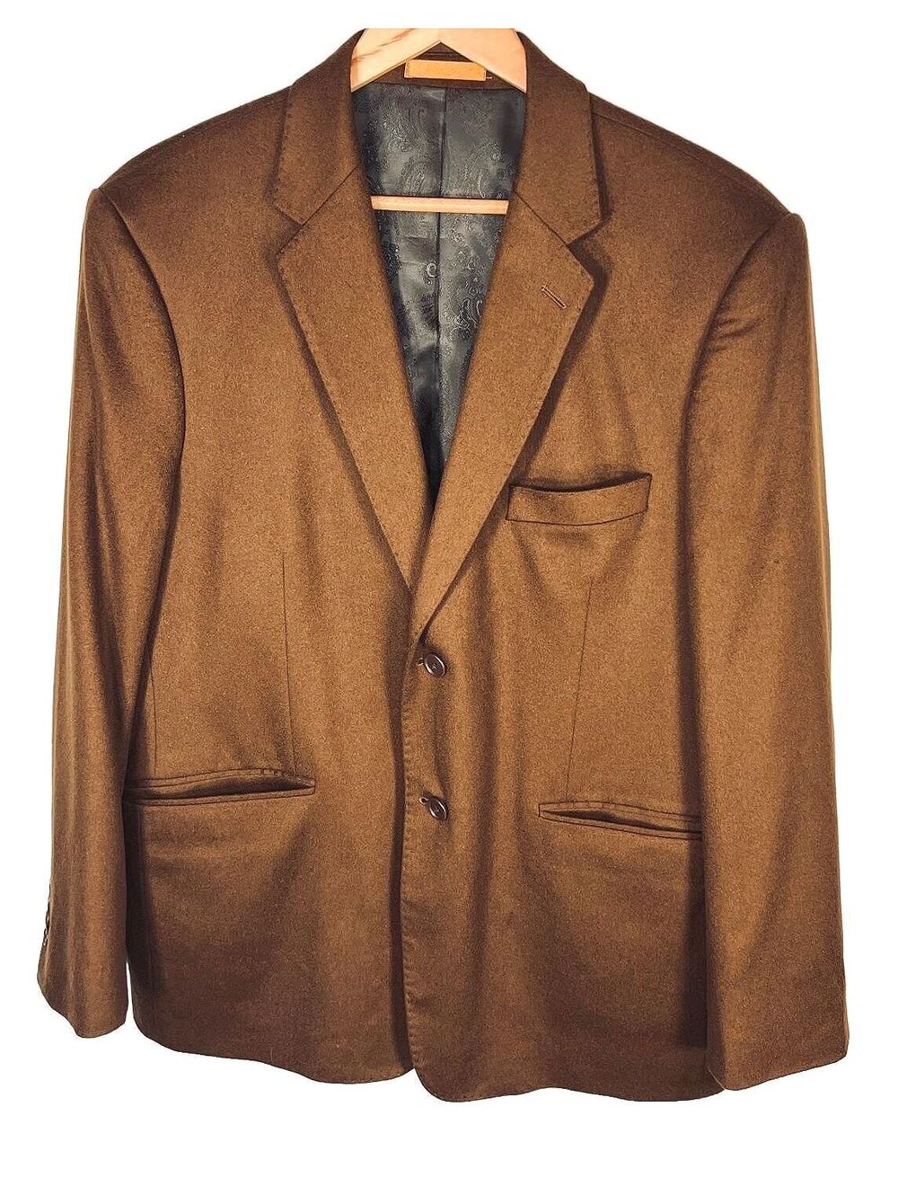 Adolfo 100% Cashmere Blazer Jacket Camel Brown Paisley Lining Sport Coat Mens L